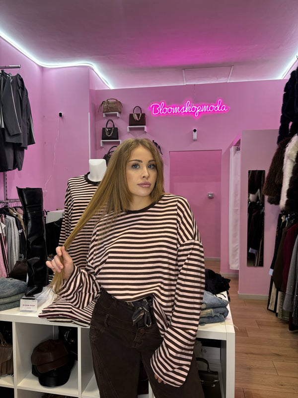 Maglia a Righe Basic Rosa