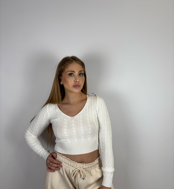 Maglia Crop Treccia Bianca