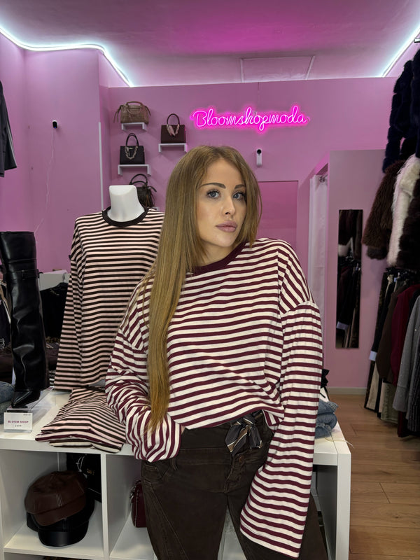 Maglia a Righe Basic bordeaux